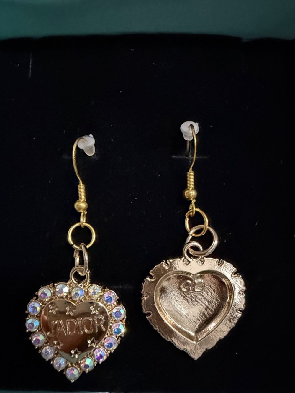Dior Rose Gold Heart Drop Earrings with Iridescent Pink Crystals - Picture 4 of 4